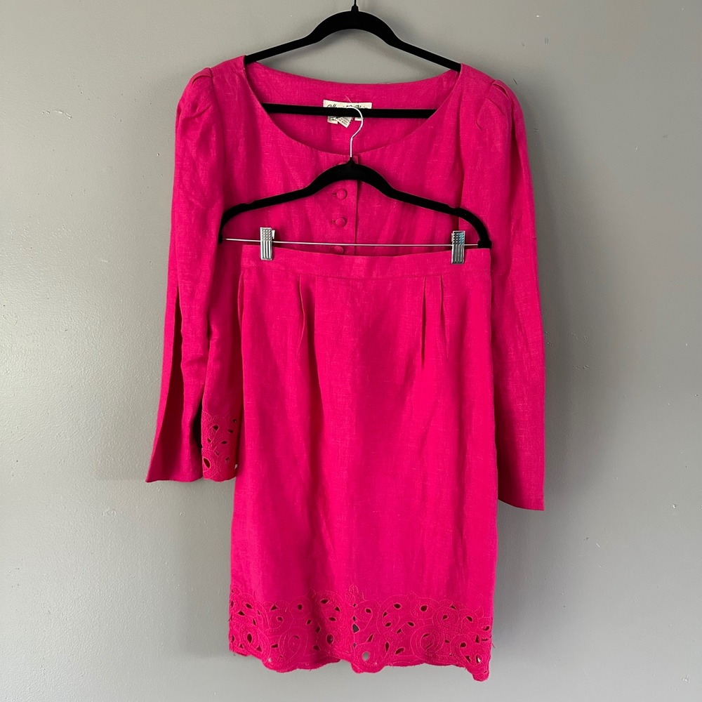Marie St. Claire‎ Vintage Pink Linen Skirt and Top Set SZ 12